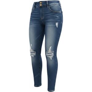Divina Collection Jeans Womens 32 Blue Distressed Slim Fit Button Front Good